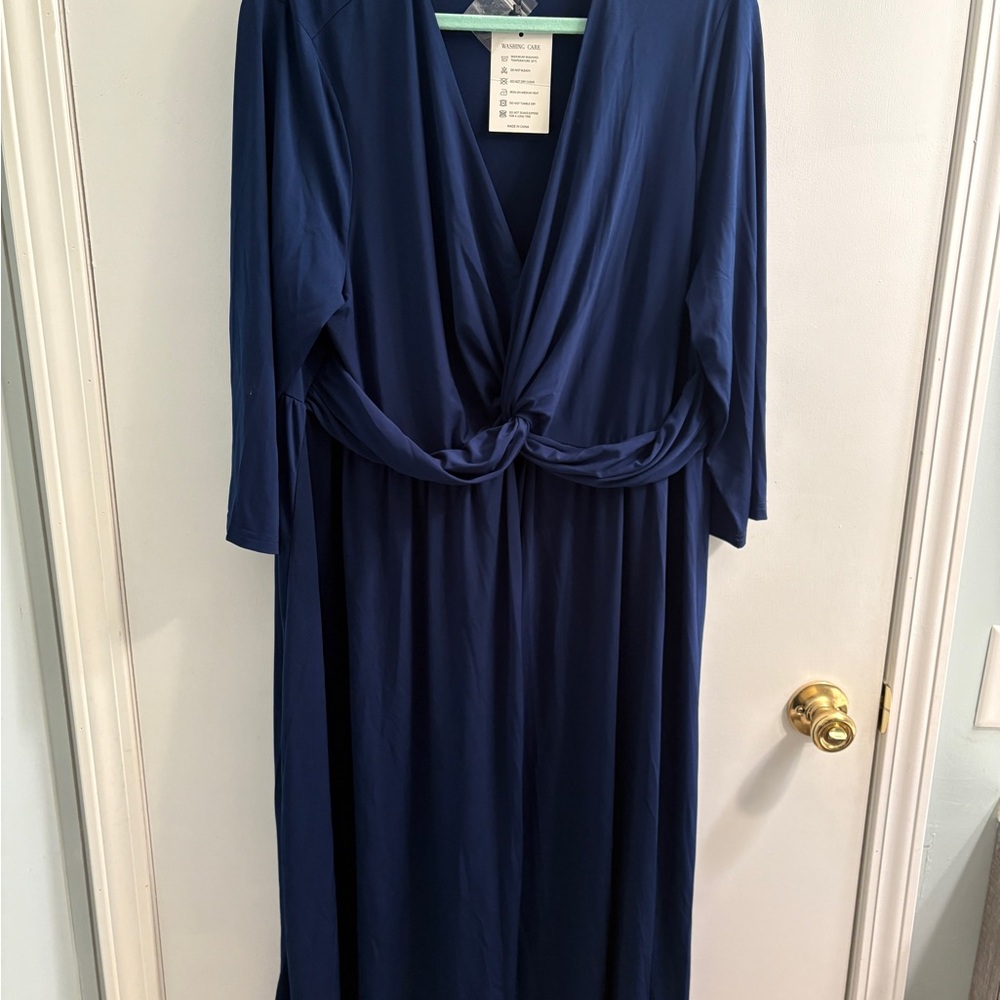 Pinup Fashion Navy V-Neck Midi Dress